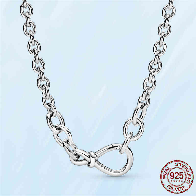 

Original Real 925 Sterling Silver Chunky Infinity Knot Chain Necklace Fit Original Pandora Charms Jewelry