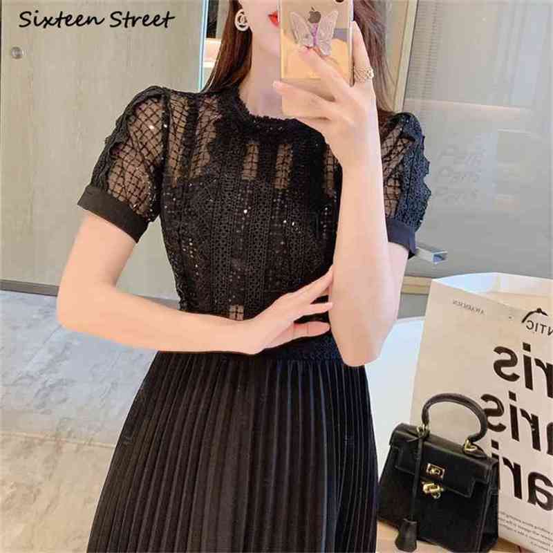 

Women Dresses Summer Black Lace Runway Design Mini Woman Clothing High Waisted Vintage Party Self Female 210603, Brown