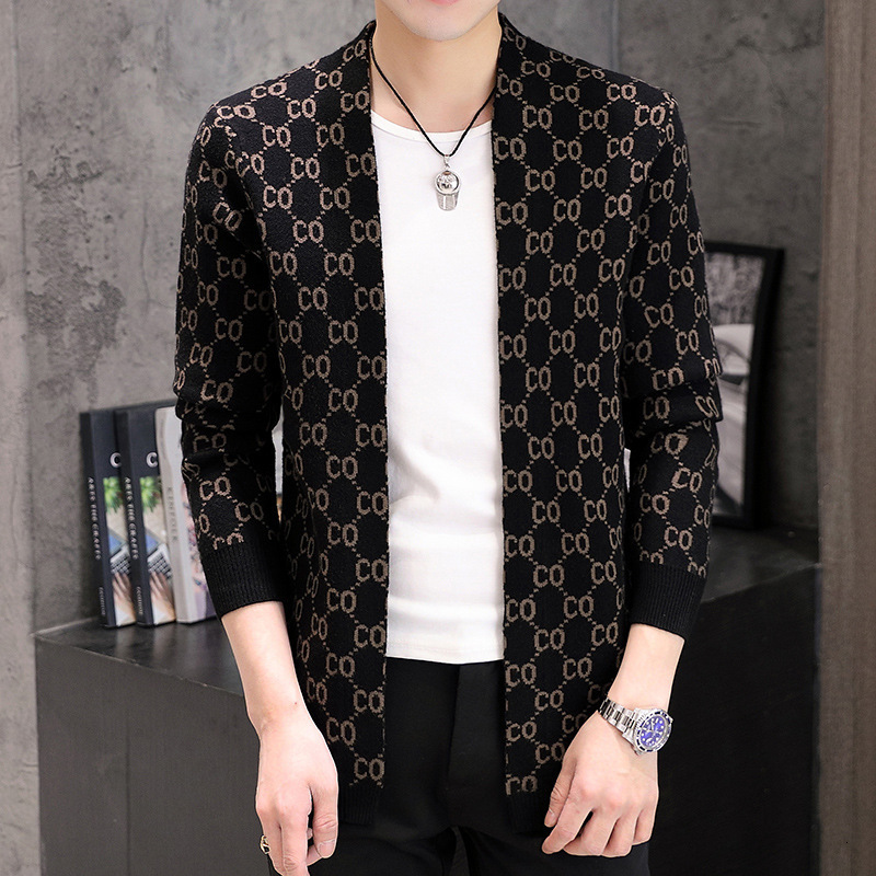 

knit sweater spring and autumn s men's cardigans wear outerwear trend coat cloak fashion trendy wear, White;black