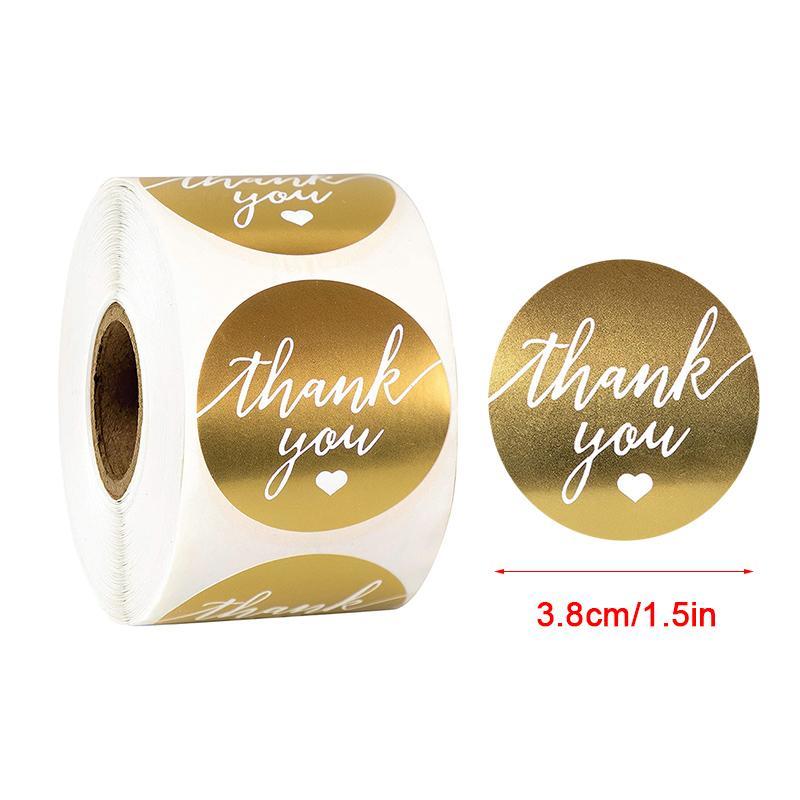 

500Pcs/Roll 38MM Gold Foil Thank You Stickers For Seal Labels 1 Inch Gift Packaging Birthday Party Offer Stationery