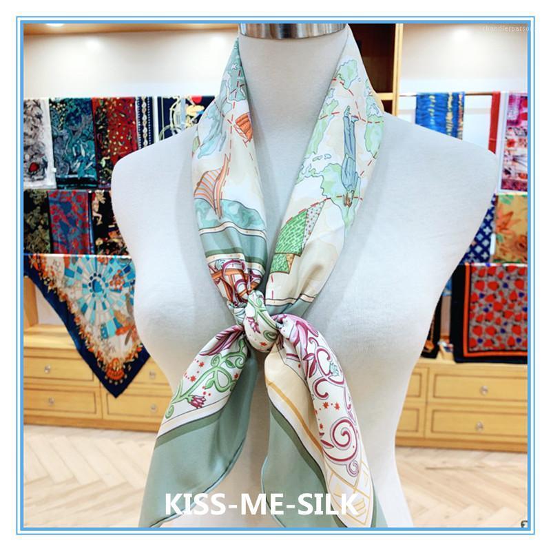 

Scarves KMS Global Travelling Vegetal Green Silk Sand-washed Twill Scarf Large Square 90*90CM/60G