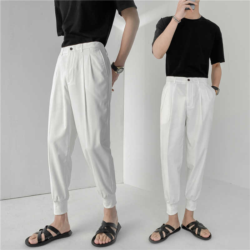 

Loose Casual Pants Men Solid Color Business Dress Pants Office Social Streetwear Pencil trousers pantalon homme classique 210527, White