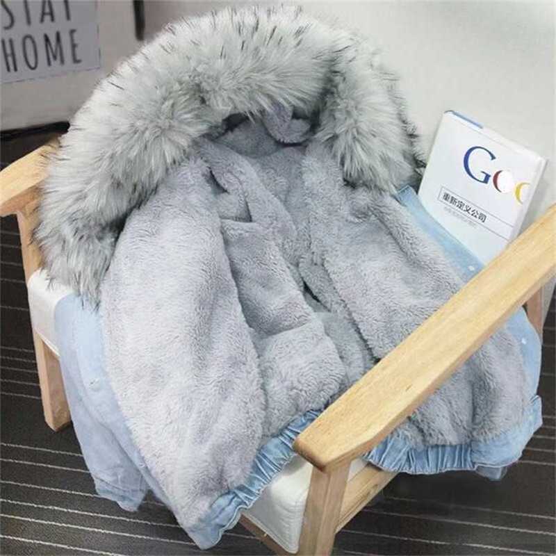 

Bella Winter Women Denim Fur Hooded Coat streetwear Lady Casual Jackets Parka Female Single Breasted Outwear 211109, White