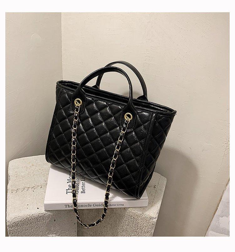 

2021 popular new style rhombus women's leather bag big bag women's trend luxury fashion large-capacity shoulder handbag, Black