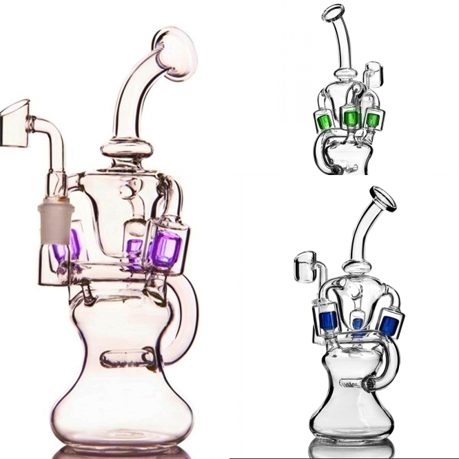 

hookahs Bent Neck Recycler Glass beaker Bong Water Pipe oil dab dabber rigs