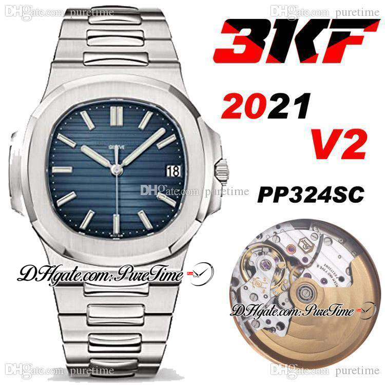 

2021 3KF V2 5711 A324SC Automatic Mens Watch Blue Texture Dial Best Edition Stainless Steel Bracele Puretime Swiss Movement PTPP A324 c3, Customized waterproof service