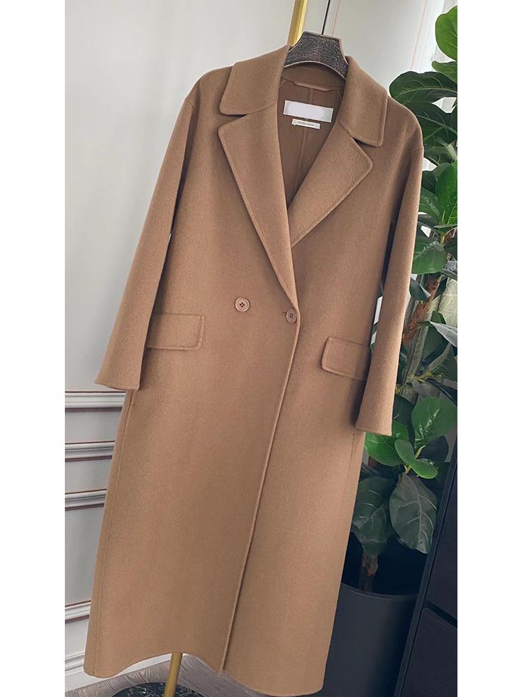 

Women's Wool & Blends Woman Winter Camel Coat High-end Water Ripple Cashmere Female Trench With Pockets Slim, Ivory