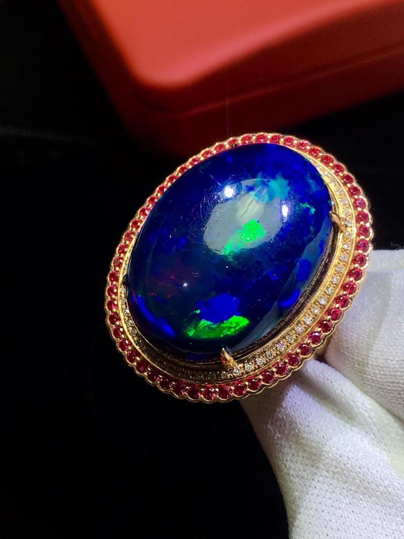 

Cluster Rings Opal Ring Fine Jewelry Pure 18 K Gold 100% Natural Color Change Gemstones 21.5ct Female For Women, Golden;silver