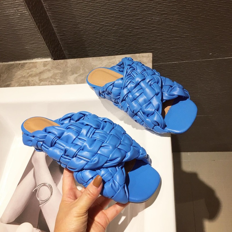 

Braided Slippers Woman Flat Slides Lazy Mullers Hand Woven Casual Beach Shoes Ladies Sandals 2021 Summer Outside Wear Flipflops Female, Black