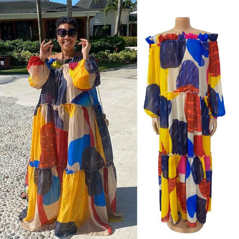 

Ethnic Clothing 4XL 5XL Plus Size African Women Printing Dress 2021 Summer Polyester Dresses For
