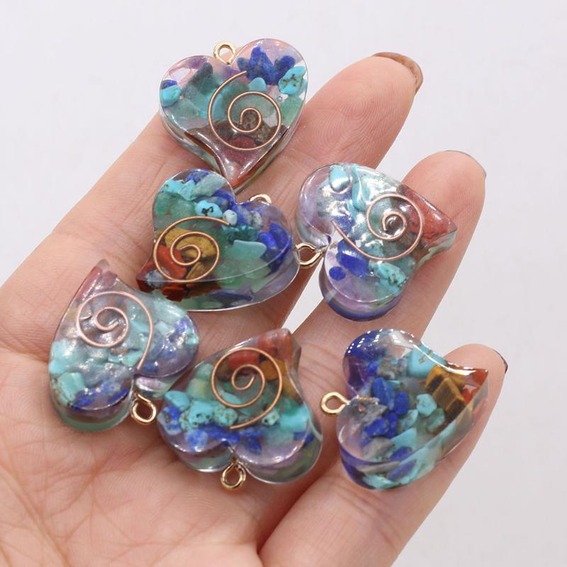 

Other 1pcs Natural Stone Resin Peach Heart Pendant For Women Jewelry Making DIY Necklace Earrings Accessories Reiki Healing Gift Decor