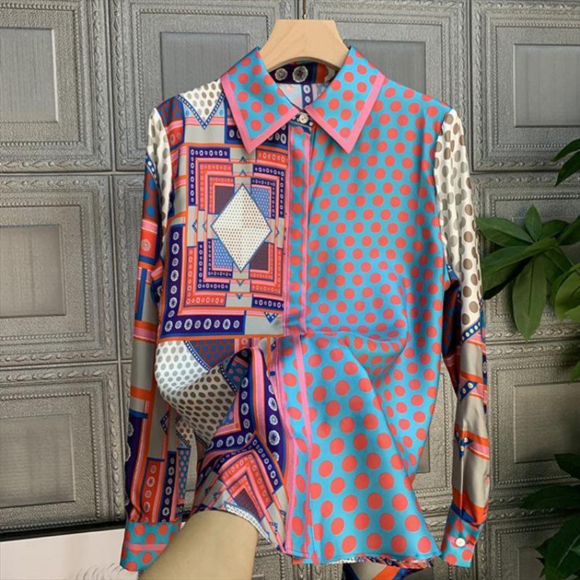 

High Quality Autumn Winter Women Shirts Fashion Long Sleeve Lapel Print Slim Clothes Chic Shirt Brand Design, As picture