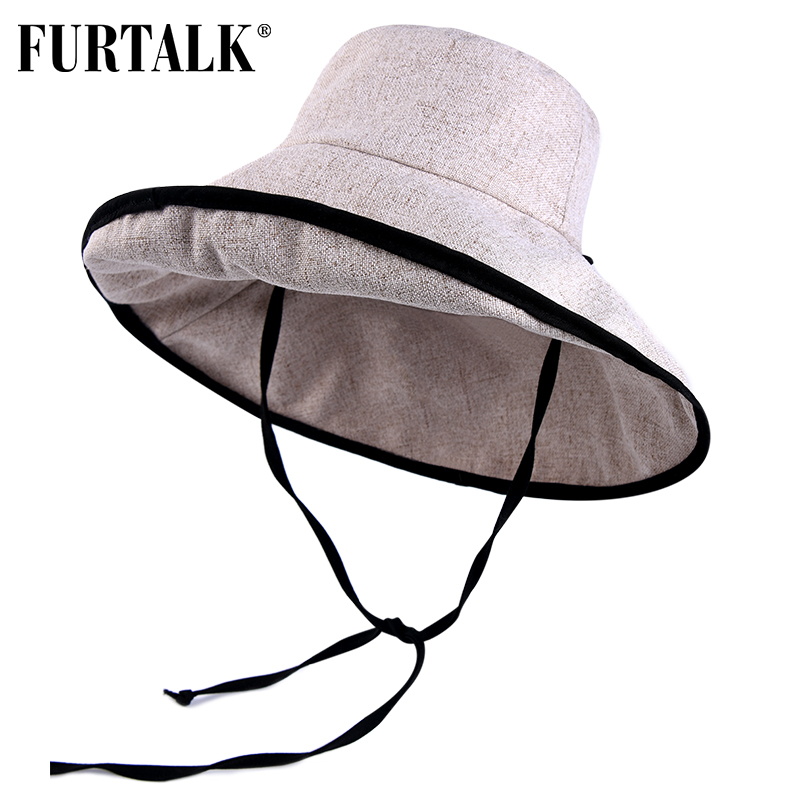 

FURTALK Women Summer Beach Hat Cotton Sun Hat Female Bucket Hat with Wide Fold-Up Brim Korean UV Protection UPF 50+ Sun Cap 2021g, Black