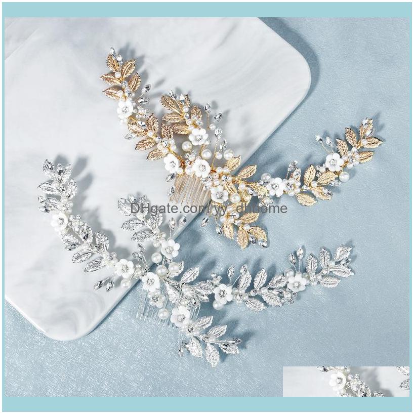 

Jewelry Jewelryamerican Bridal Ornament Pearl Crystal Hair Band Metal Leaves Handmade Comb Soft Y Flower Up-Do Clips & Barrettes Drop Delive