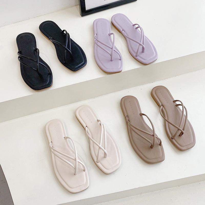 

Slippers Narrow Band Sandals Female Summer Flip Flops Fashion Students Home Women Outdoor Casual Flat Slides Comfortable Shoes, Purple