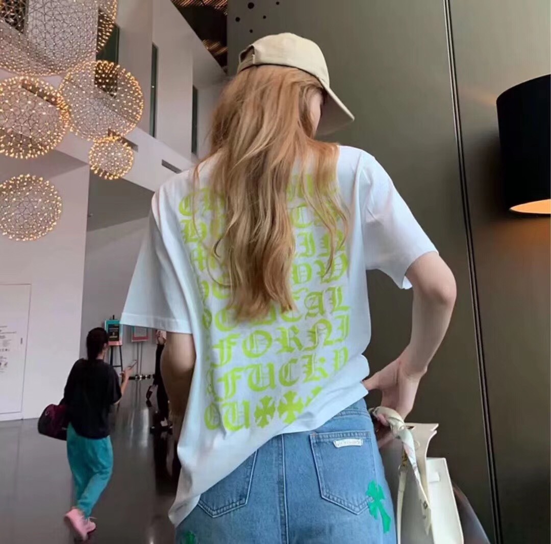 

Kong Hong crosin short sleeve 2021 new all over letter fluorescent yellow green Sanskrit ch Unisex T-shirt, Black