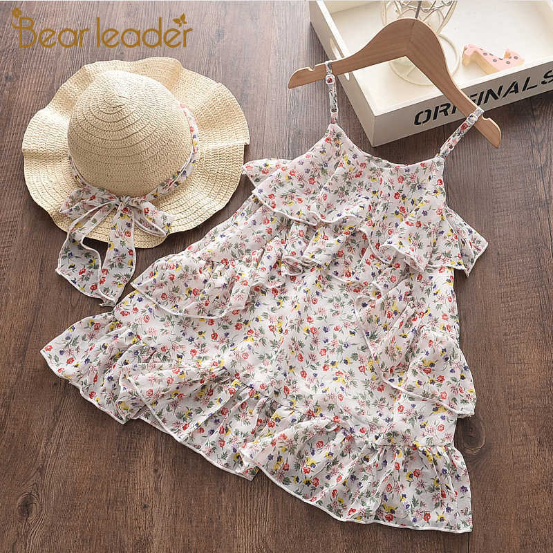 

Bear Leader Summer Girls Clothing 3-7 Years Children Suspender Dresses Print Pattern Outfits with Hat Lace Princess Vestidos 210708, Ah151gray
