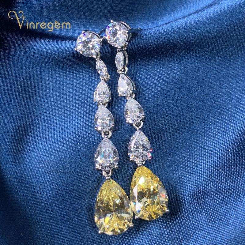 

Dangle & Chandelier Vinregem 100% 925 Sterling Silver Water Drop Created Moissanite Gemstone Engagement Luxury Earrings Fine Jewelry