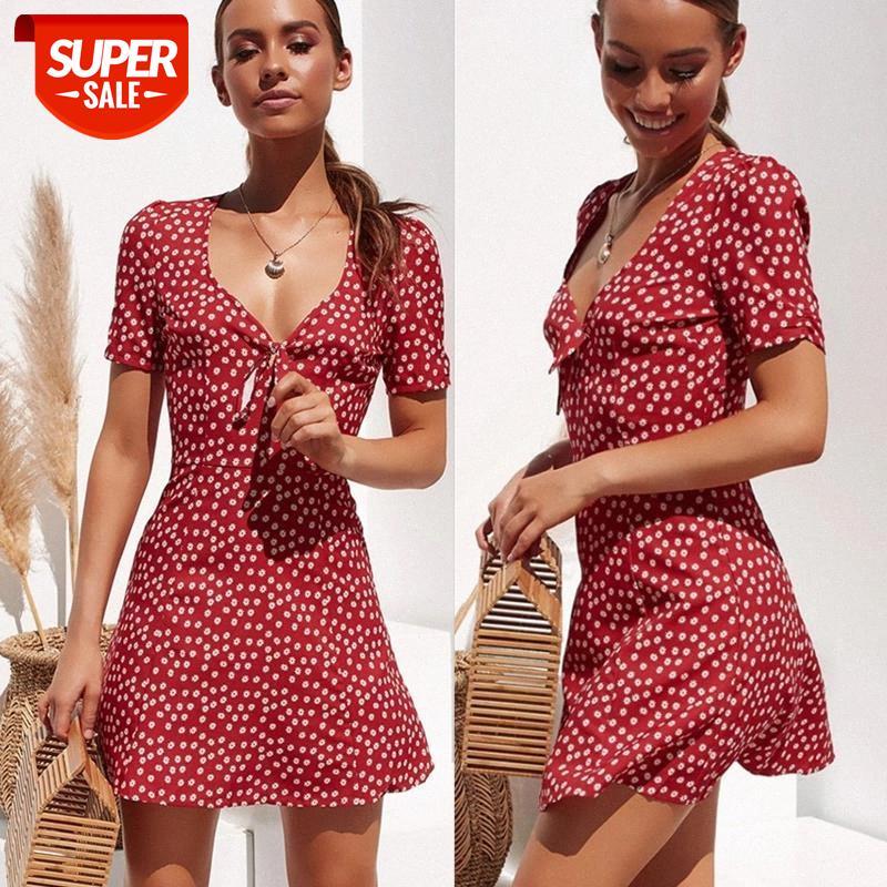 

Fashion Women Short Sleeve Wrap Boho Floral Mini Dress Ladies Summer Holiday Party Sundress Female vestidos #Hq62, Black;gray