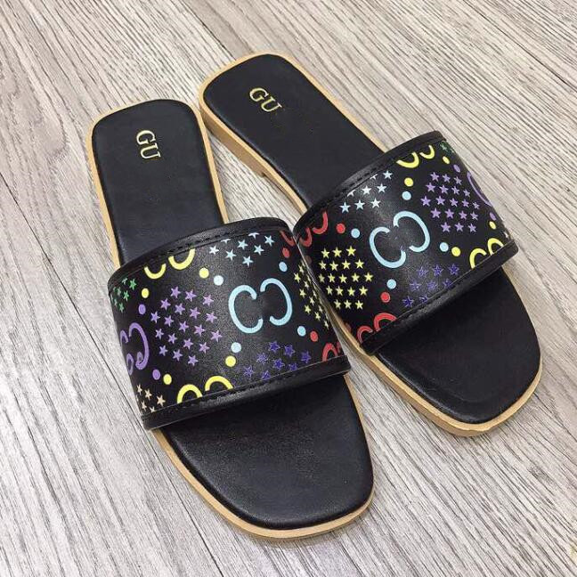 

2021 flower black flower slippers flower black rubber slide brown beige lady