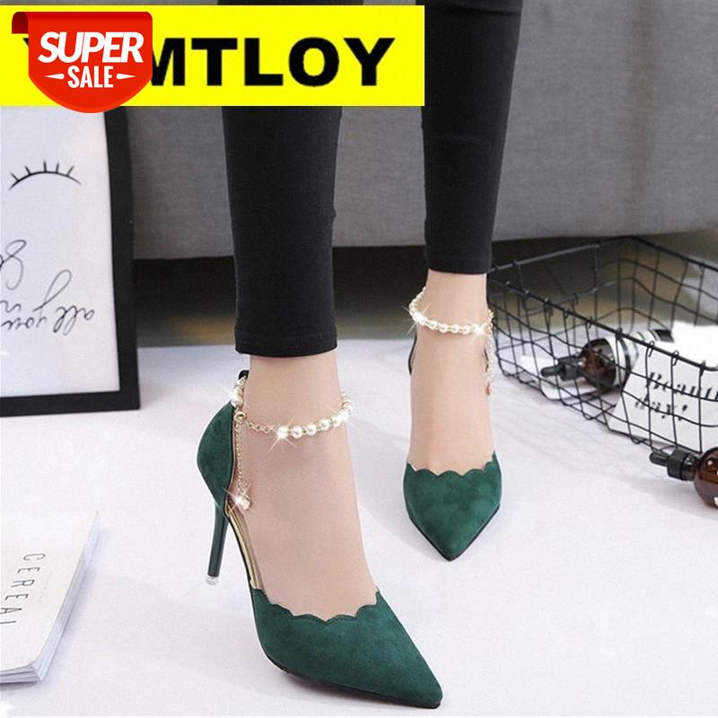 

High-heeled shoes female fashion sexy hollow with sandals summer Korean version of the thin breathable shoes women Pumps Green #s716