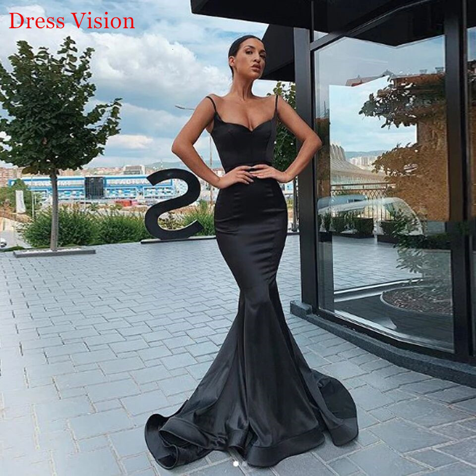 

2021 Robe De Soiree Sexy Mermaid Black Spaghetti Straps Wedding Party Prom S8km