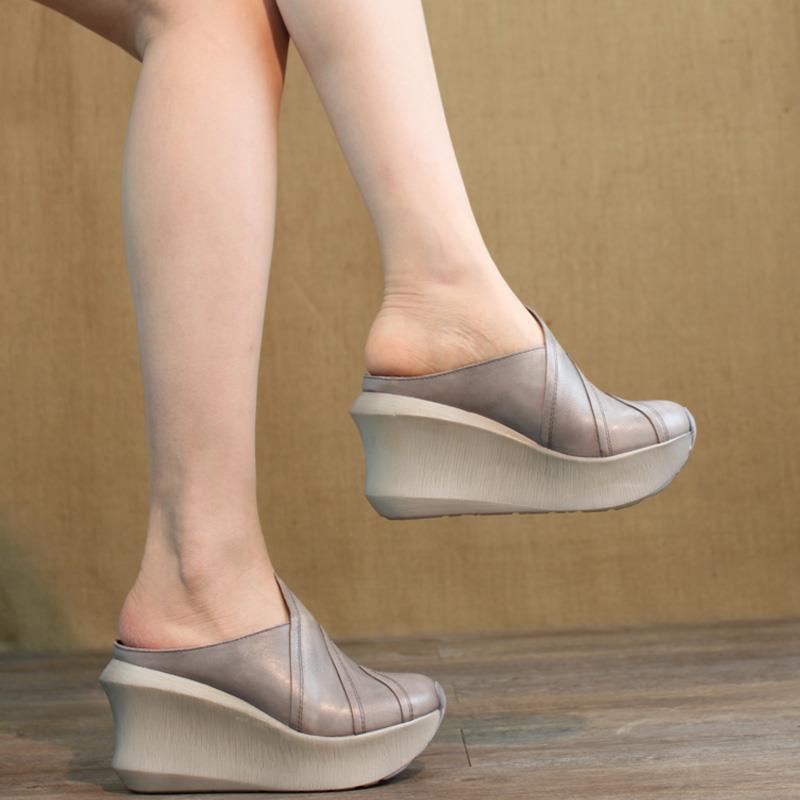 

Retro Style Women Platform PumpsSplit Leather ShoesFashion High HeelsPointed Toe SlippersGREYBROWNGREENDropshipping, Green