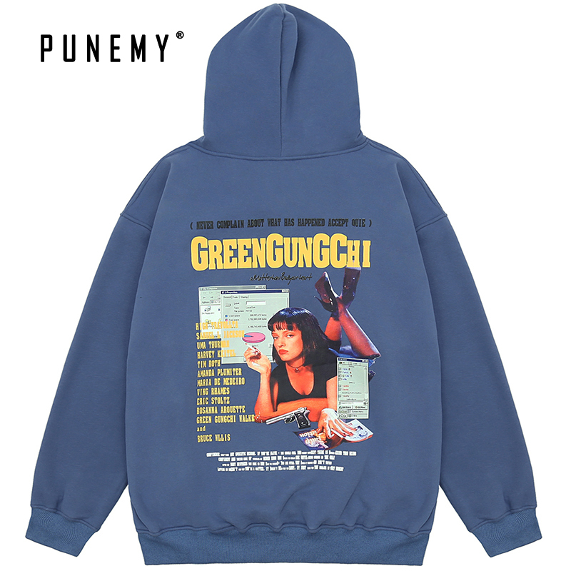 

2021 Vintage Character Pattern Hoodie Men Hip Hop Streetwear Harajuku 100% Cotton Autumn New Oversize Casual Male Hoodies Pzyx, Orange