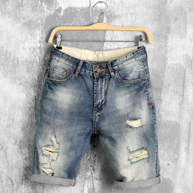 

Summer Denim Male Jeans Jean Shorts Skate Board Harem Men Jogger Ankle Ripped Wave, Blue