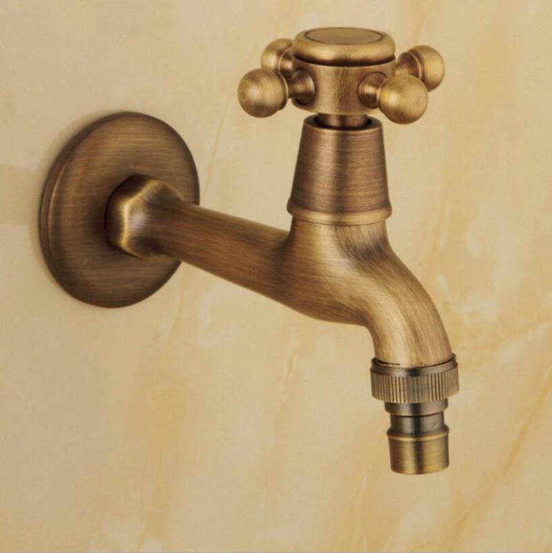 

Luxury Decorative outdoor Bibcock Garden faucet tap Antique Brass Finish Bathroom Wall Mount Washing Machine Water Faucet Taps