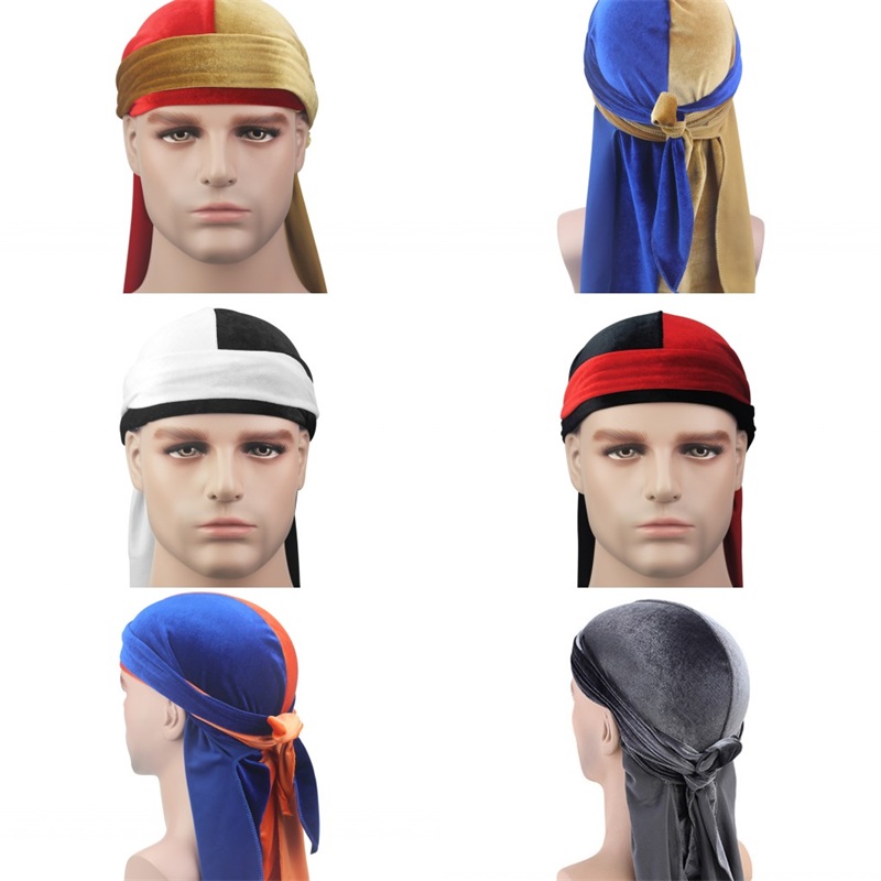 

Headbands Unisex Men Women Breathable Bandana Hat velvet Durag do doo du rag long tail headwrap chemo cap Solid Color Headwear 255 Q2