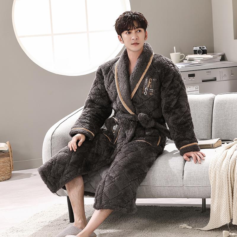 

Men's Sleepwear Winter Bath Robe Coral Fleece Men Bathroom Bathrobe Flannel Quilted Pajama Thick Long Spa Shower Homewear, Zy1675
