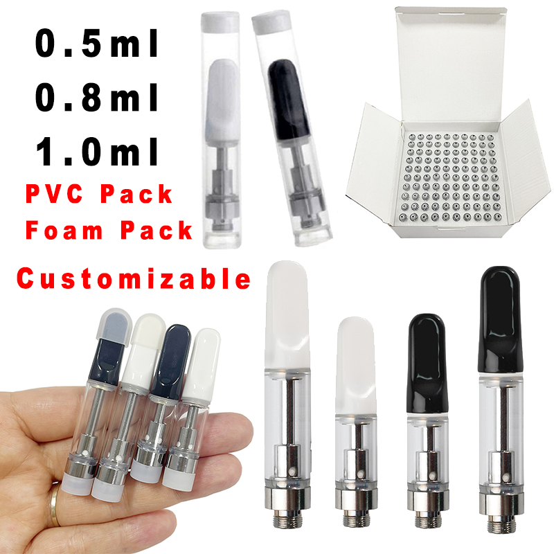 

TH205 Atomizers Empty Vape Cartridge Packaging Customizable LOGO Ceramic Carts 0.5ml 0.8ml 1.0ml Glass Tank Thick Oil Pen Vaporizer E Cigarettes 510 Thread