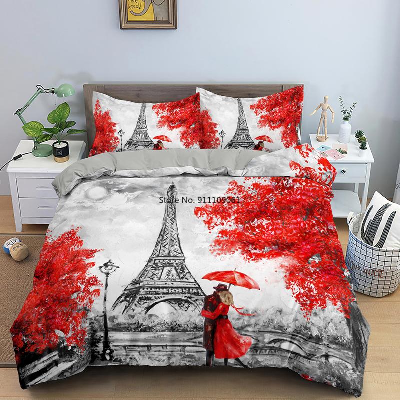 

Bedding Sets Tower Eiffel 3D Duvet Cover Paris France Comforter Landscape Set Romantic Gifts For Couples Decorative Quilt