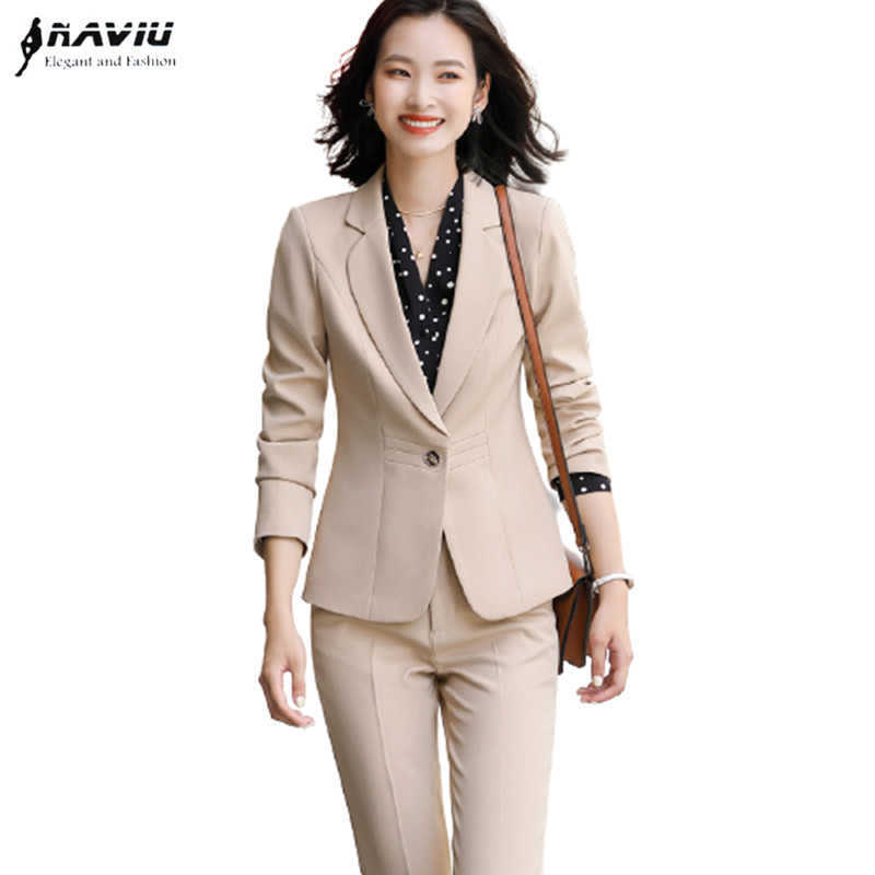 

High End Professional Apricot Pants Suit Fashion Temperament Autumn Winter Formal Blazer Sets Office Ladies Work Wear 210604, Black blazer