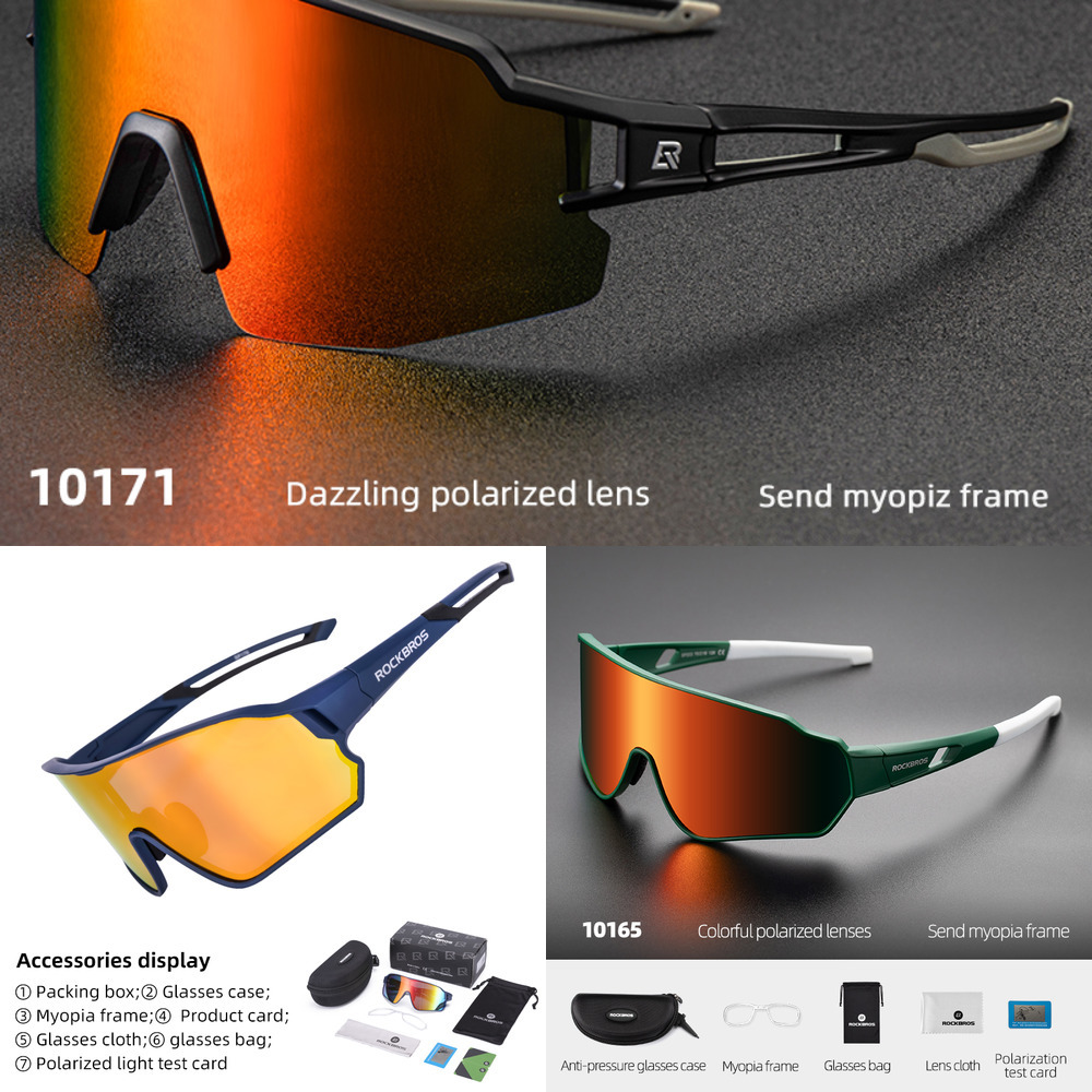 

ROCKBROS Polarized Sports Men Sunglasses Road Cycling Glasses Mountain Bike Bicycle Riding Protection Goggles Eyewear 5 Lens L0220, White;black