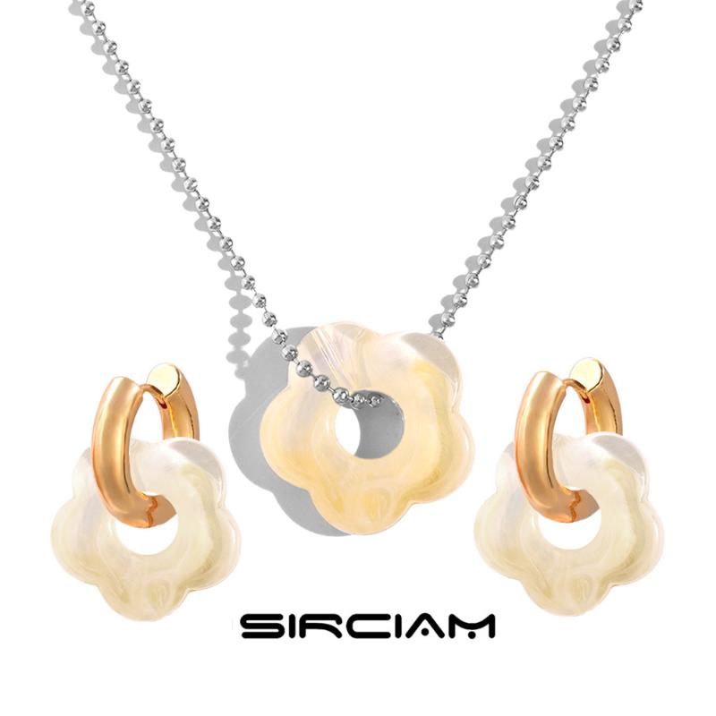 

Earrings & Necklace Korean Candy Color Flower Jewelry Sets Geometry Acrylic Stainless Steel Hoop Y2K Travel Accessories, Silver