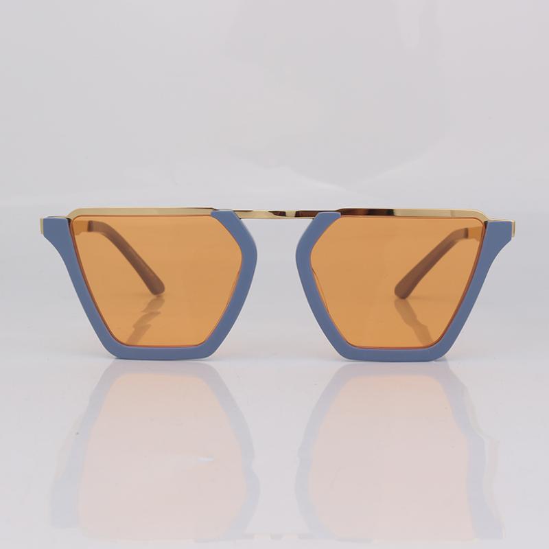 

Sunglasses Cat Eye Half Blue Frame Yellow Lens Women