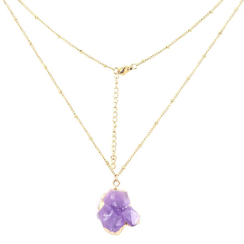 Pendant Necklaces Irregular Natural Gem Stone Necklace Purple Crystal Chakra Quartz Amethysts Bohemian Fashion Jewelry Gift-image-703881026