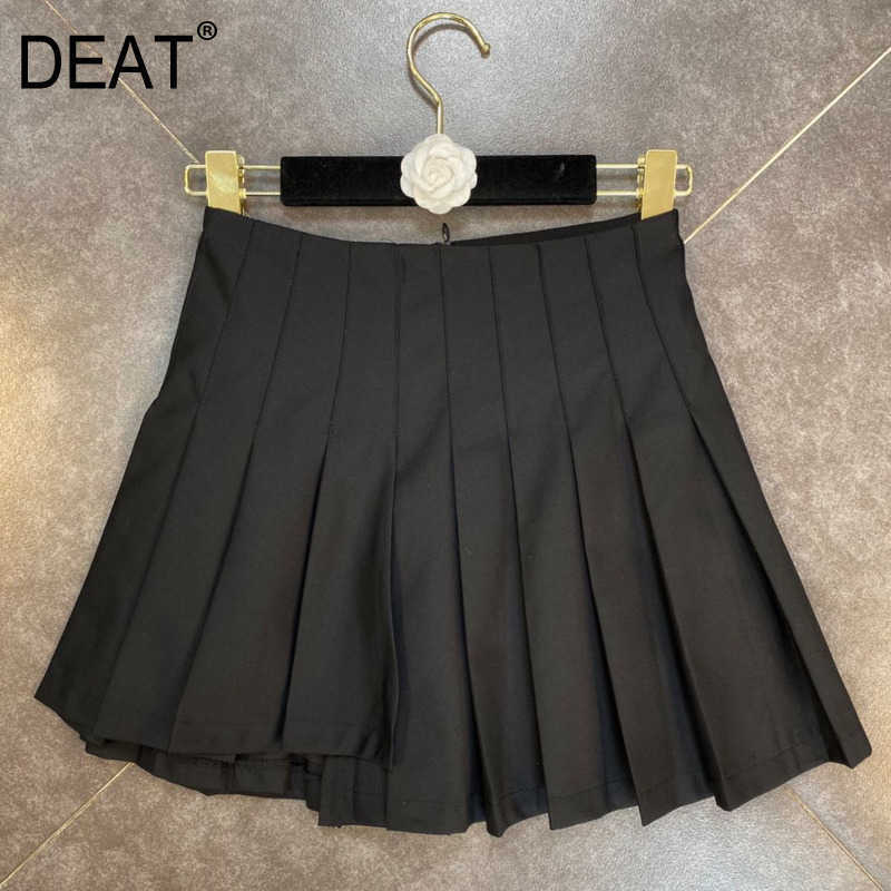 

DEAT Spring Arrivals Solid Color Preppy Style Irregular Edge Leak Proof Pants Fashion Pleated Women Skirt MZ797 210709, White