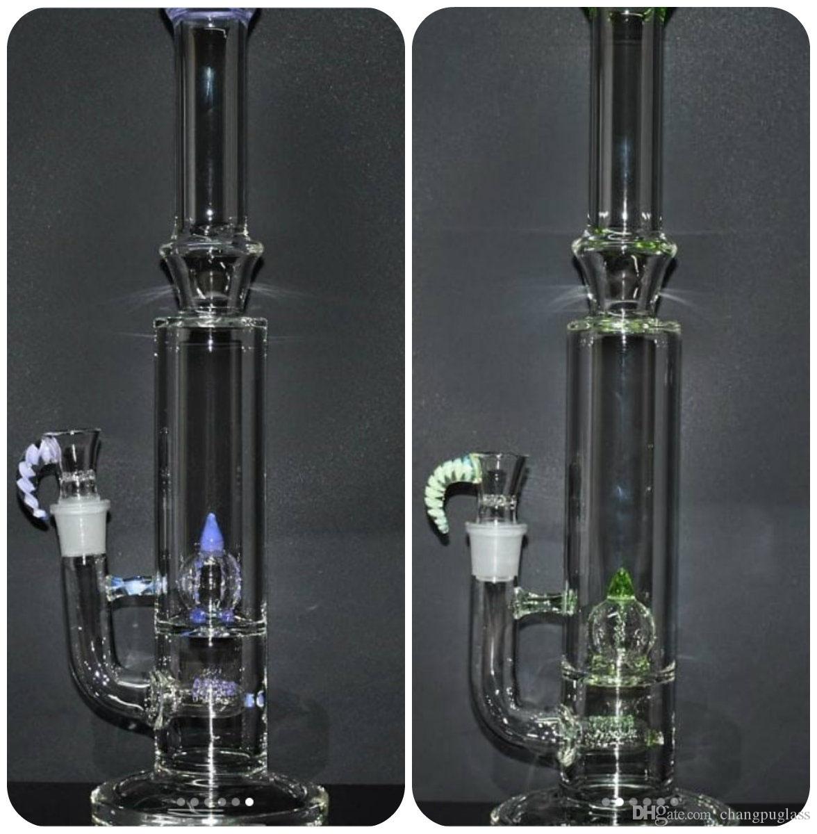 

High Quality 14.5inch Straight Import Colored Glass Bong Water Pipe with percolators 18.8mm joint bowl free shipping