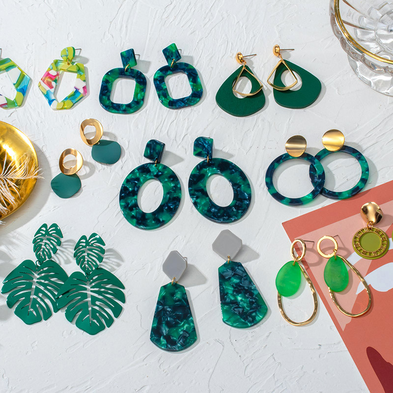 

New Korean Statement Earrings for women Green Cute Arcylic Geometric Dangle Drop Gold Earings Brincos 2020 Fashion Jewelry, Silver