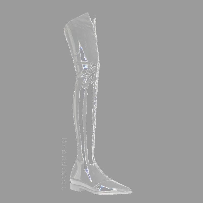 

Boots Broadcast2021 Autumn And Winter Women's European American Flat Pointed Patent Leather Over-the-knee, Black