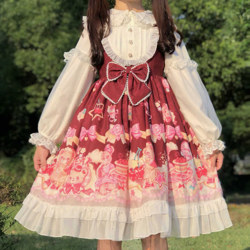 Party Dresses Sweet Lolita Kawaii Printed Dress Women Summer Sleeveless Japanese Fashion Soft Girls JSK Cute Casual Pink Strap URY-image-703589333