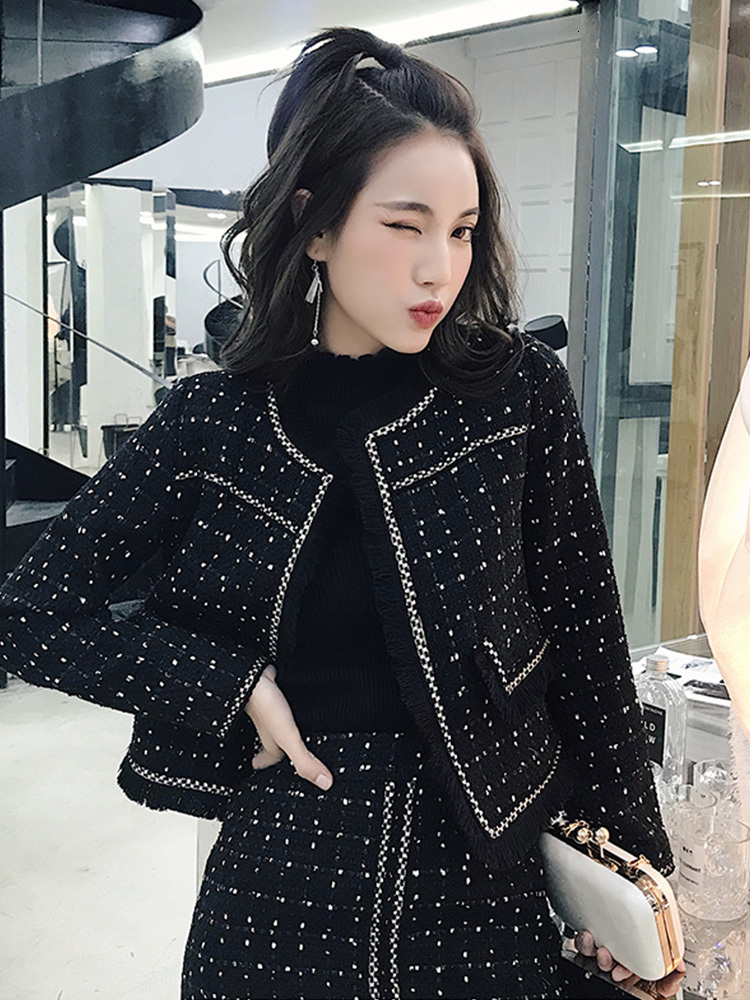 

Ladies Elegant Little Fragrant Coat Tender Autumn and Winter New Temperament Fashion Two Parts High-waisted Skirt Set 2m9i