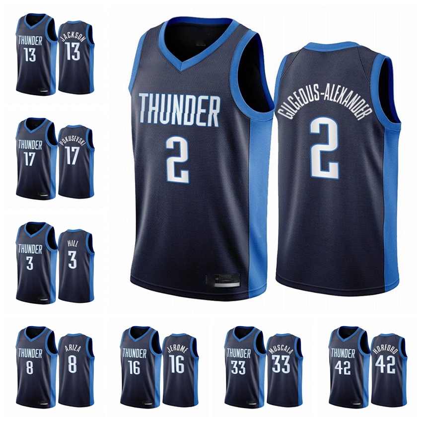 

2020-21 Oklahoma City Thunder Men Shai Gilgeous-Alexander Al Horford Earned Edition Navy #2 Basketball Jersey, Black;red