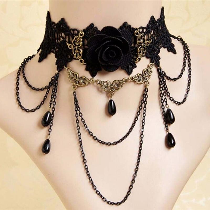

Chokers Fashion Black Lace Necklace Choker Pendant Necklaces For Women Creative Design Jewelry Gift
