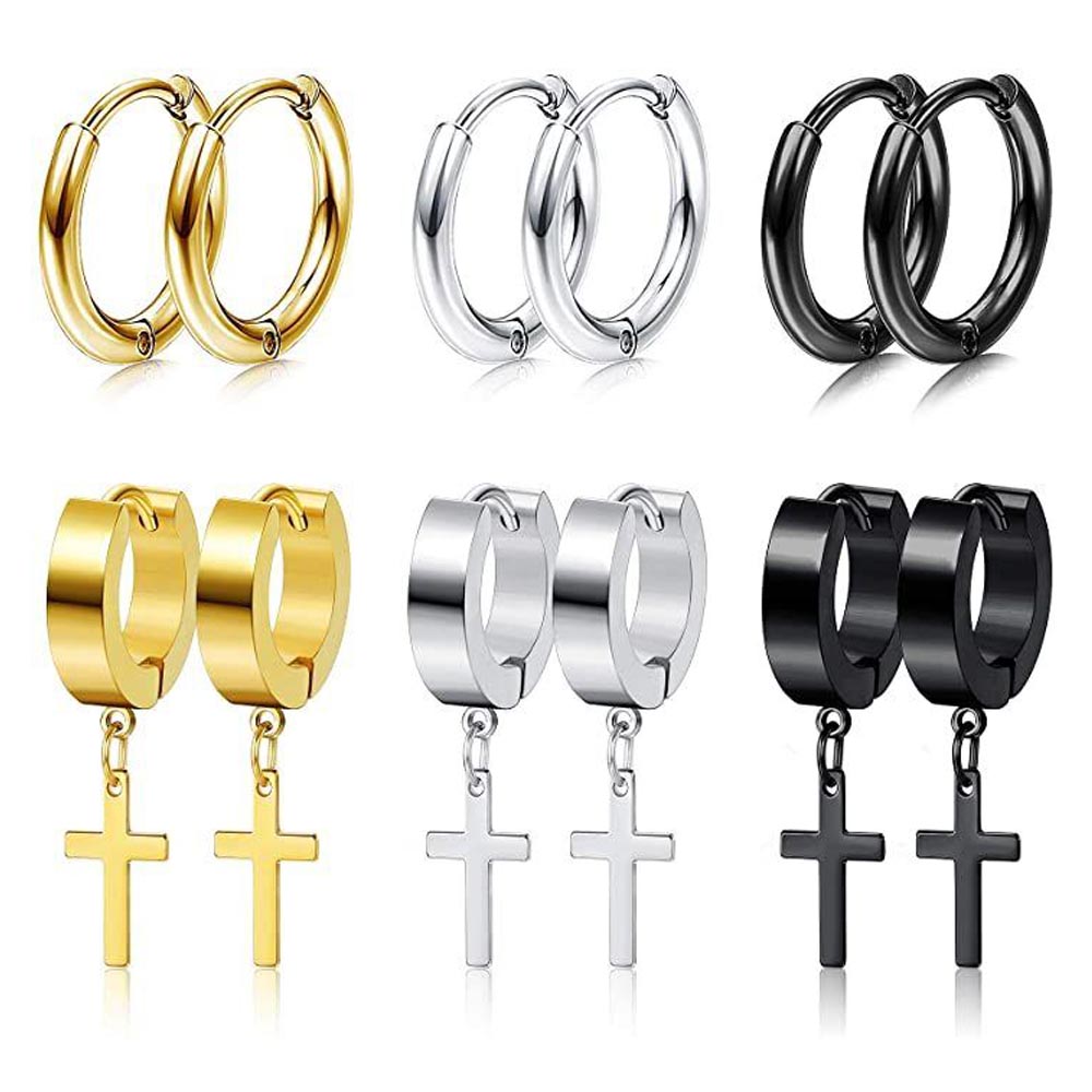 

2020 NEW Fashion Men Women Metal Hoop Cross Drop Dangle Ear Studs Earrings Party Punk Earring Jewelry long earrings, Silver