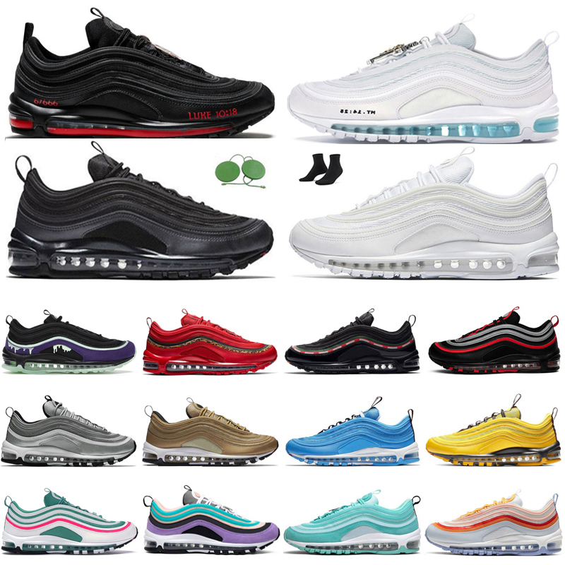 

97 running shoes for men women trainers Mschf Lil Nas x Satan Jesus Triple Black 97s Halloween Reflective Bred Red Leopard Sail outdoor sports sneakers 36-45, #8