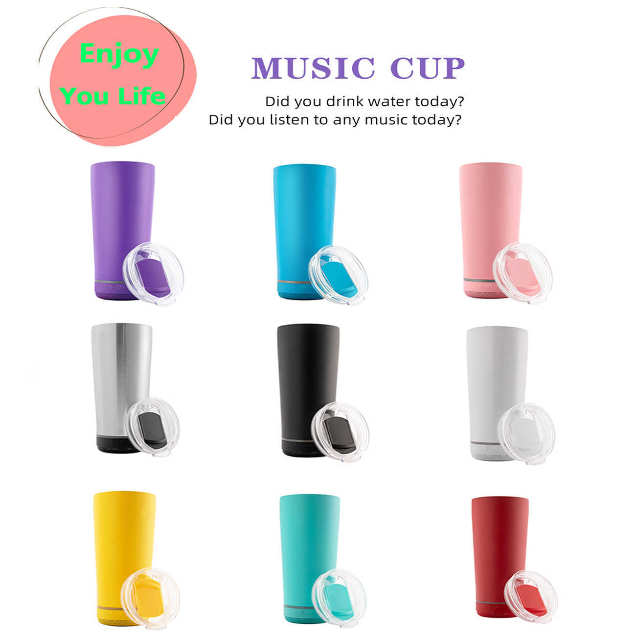

20oz Wine Tumbler With Bluetooth Speaker Stainless Steel Double Vaccum Insulate Coffee Mug Thermos Music Water Bottle Drinkware 211013